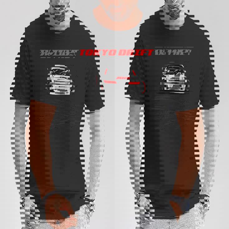 東京 ドリフトカー ジャパン ドリフトレーサー ドーナツ 運転 横向き Tシャツ 面白い贈り物