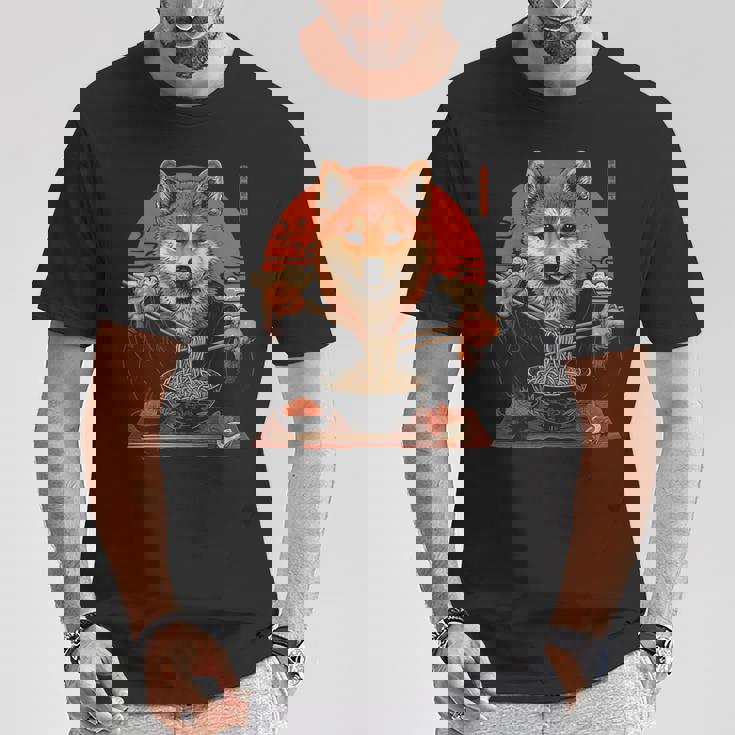 柴犬 ラーメン 麺 日本犬好き アニメ デザイン Tシャツ 面白い贈り物