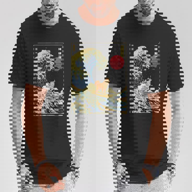 柴犬 日本の神奈川波 おもしろサーフドッグ Tシャツ 面白い贈り物