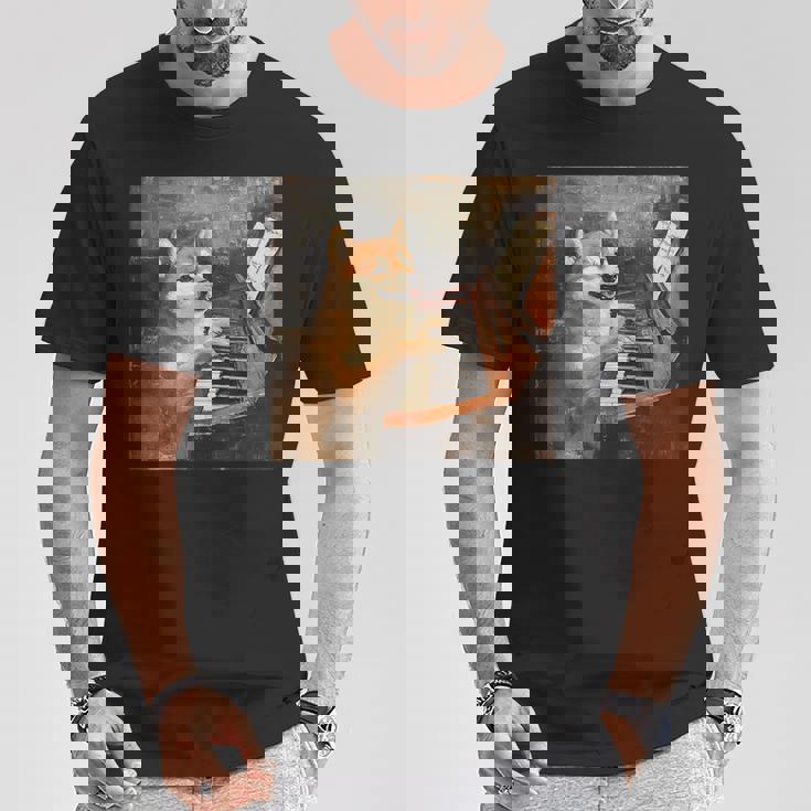 柴犬ピアノ犬 Tシャツ 面白い贈り物