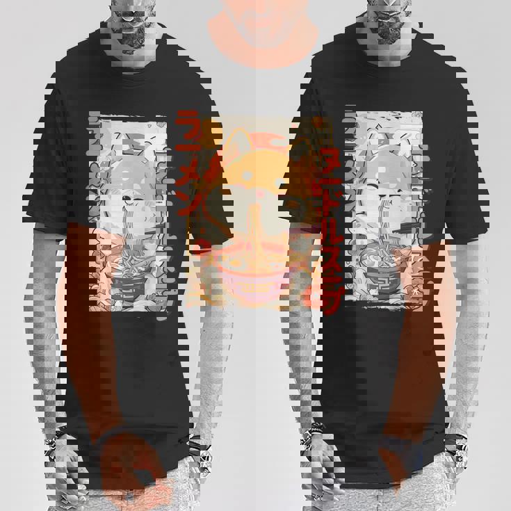 柴犬好きラーメン カワイイ猫柴犬犬ラーメン Tシャツ 面白い贈り物