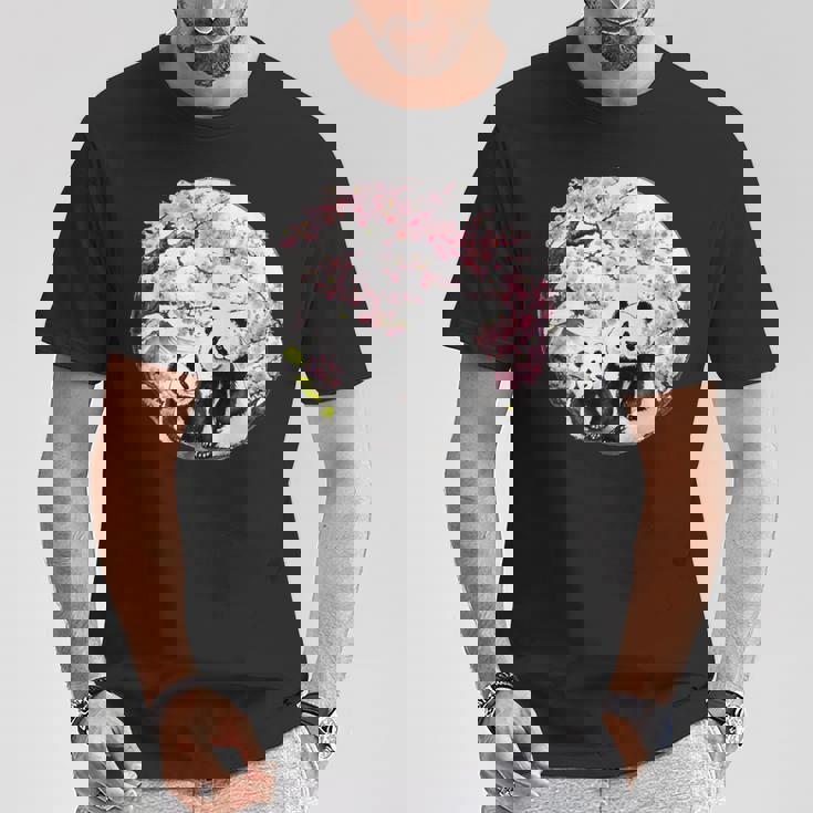 桜 パンダ お花見 親子 春 水墨画 和風 動物 Tシャツ 面白い贈り物
