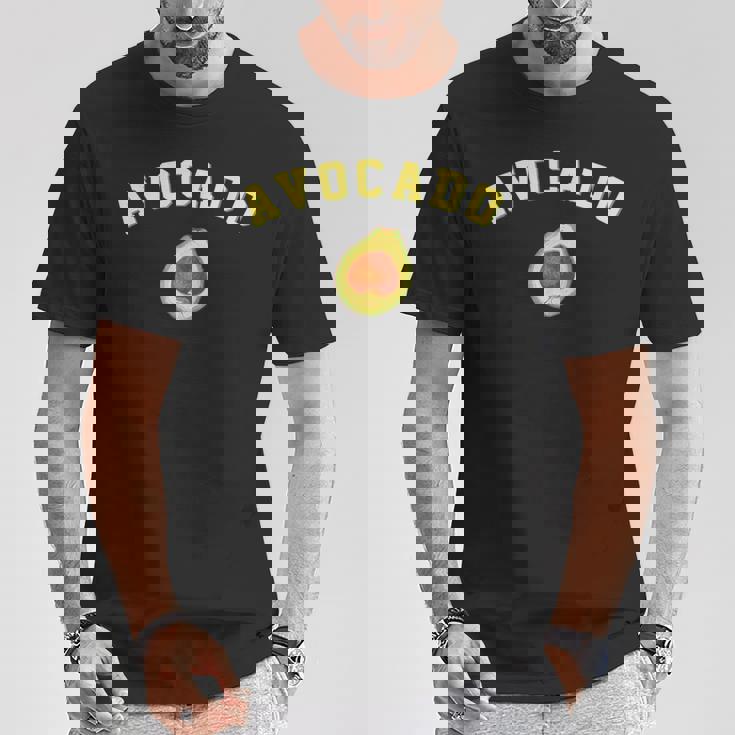 楽しいアボカドの面白いカレッジチームロゴ 英語の言葉 Tシャツ 面白い贈り物