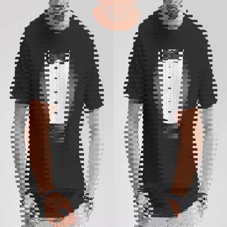 楽しいブラックタイ イベント チーム 新郎 フェイク タキシード Tシャツ 面白い贈り物