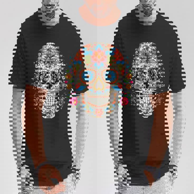 死者の日 シュガースカル 花柄 メキシコの日 カラベラデー Tシャツ 面白い贈り物