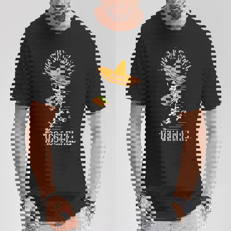 死者の日 メキシコ シュガースカル ファニー タコス スケルトン ハロー Tシャツ 面白い贈り物