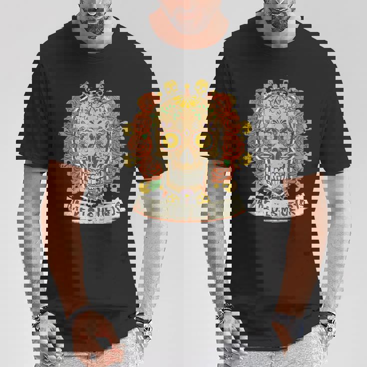 死者の日メキシカンシュガースカルフローラルセレブレーション Tシャツ 面白い贈り物