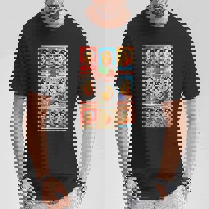 毛沢東ポップアートグリッド-9カラフルな肖像画と書道 Tシャツ 面白い贈り物