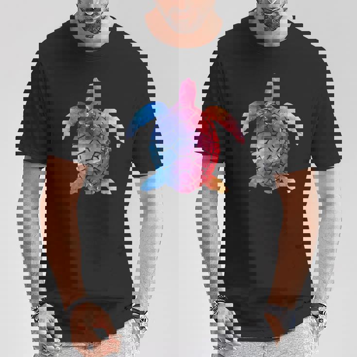 水彩画のようなウミガメのシルエット Tシャツ 面白い贈り物