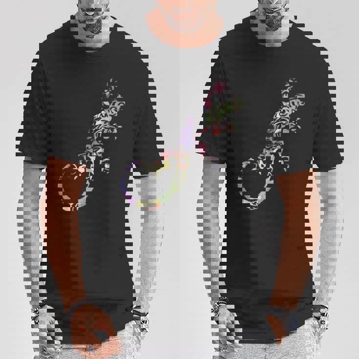 水彩絵の具トカゲ動物爬虫類恋人ヤモリ Tシャツ 面白い贈り物