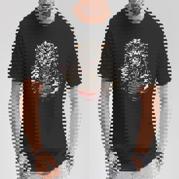 沖縄ジャパン シーサー ガーディアン ライオン ラーメン 沖縄土産 Tシャツ 面白い贈り物