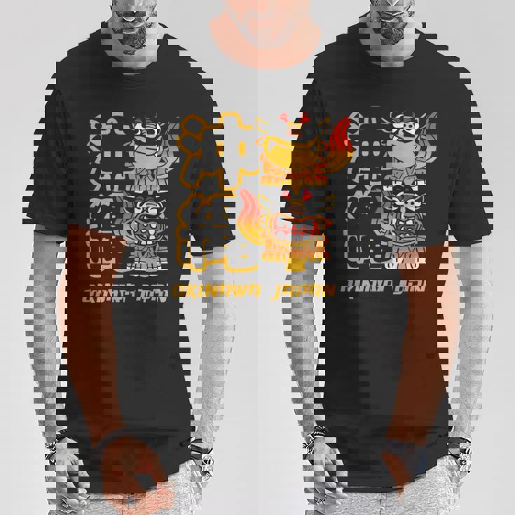 沖縄ジャパン シーサーガーディアンライオンズ 沖縄 日本語漢字 Tシャツ 面白い贈り物