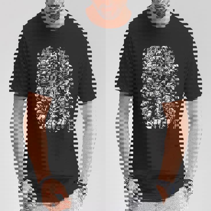 沖縄ジャパン シーサーガーディアンライオンズ 沖縄漢字はんこ スタンプ Tシャツ 面白い贈り物