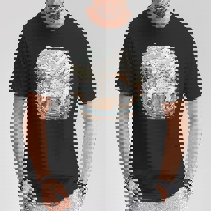 温泉 風呂 子猫 ペット好き 日本画 かわいい 猫 Tシャツ 面白い贈り物