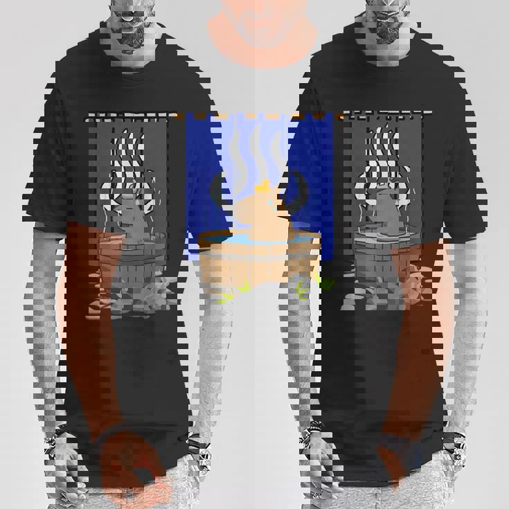 温泉に浸かるかわいいカピバラ Tシャツ 面白い贈り物