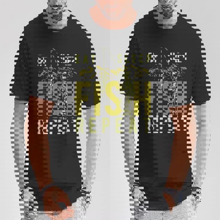 漁師のために睡眠魚を繰り返し面白い引用を食べる Tシャツ 面白い贈り物