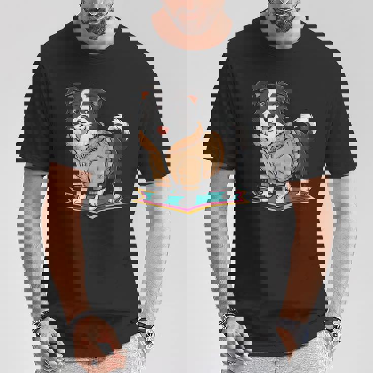 漫画の外観のかわいいボーダーコリー Tシャツ 面白い贈り物