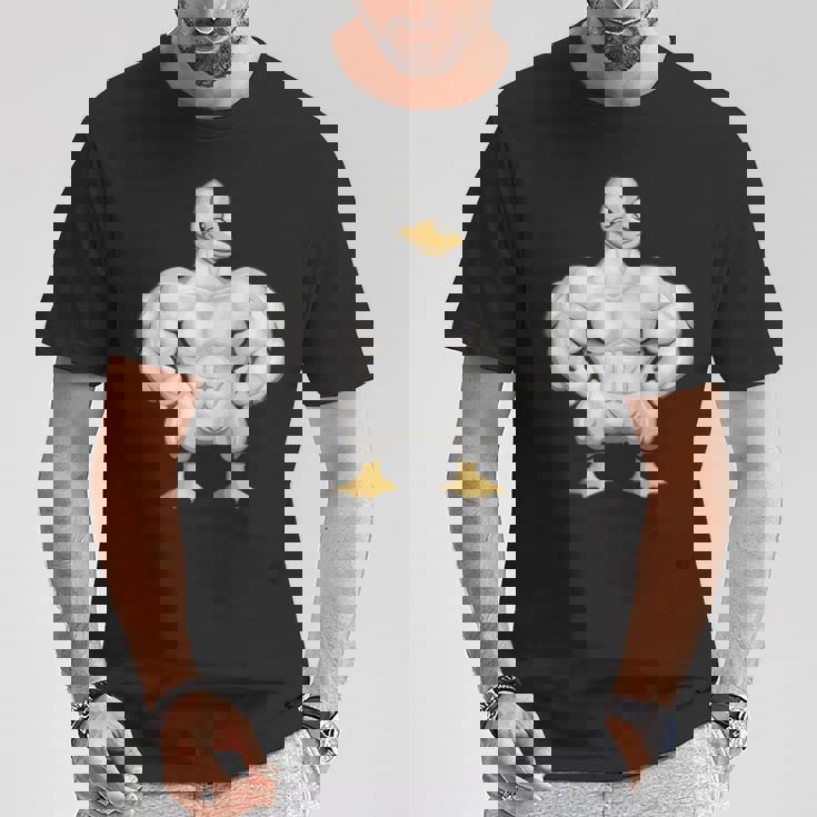 漫画の筋肉アヒル Tシャツ 面白い贈り物