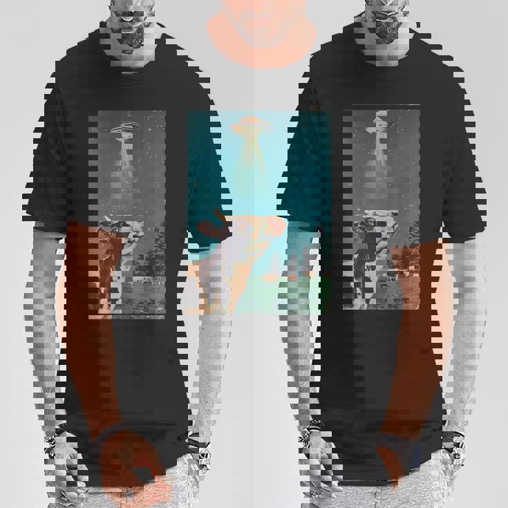 牛とufo ヴィンテージ 面白い アート レトロ グラフィック Tシャツ 面白い贈り物