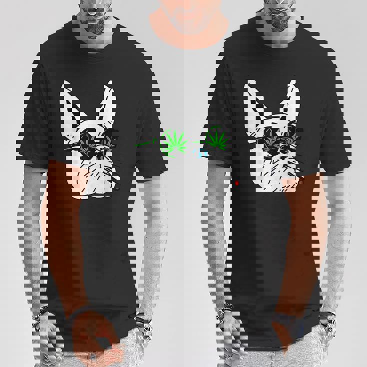 犬のサングラス喫煙420クールな雑草大麻マリファナ Tシャツ 面白い贈り物