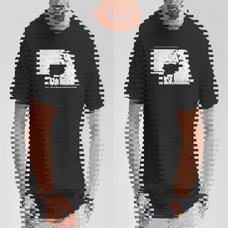 狩猟ヘラジカまたはワピティ ネブラスカ地図アートハンター Tシャツ 面白い贈り物