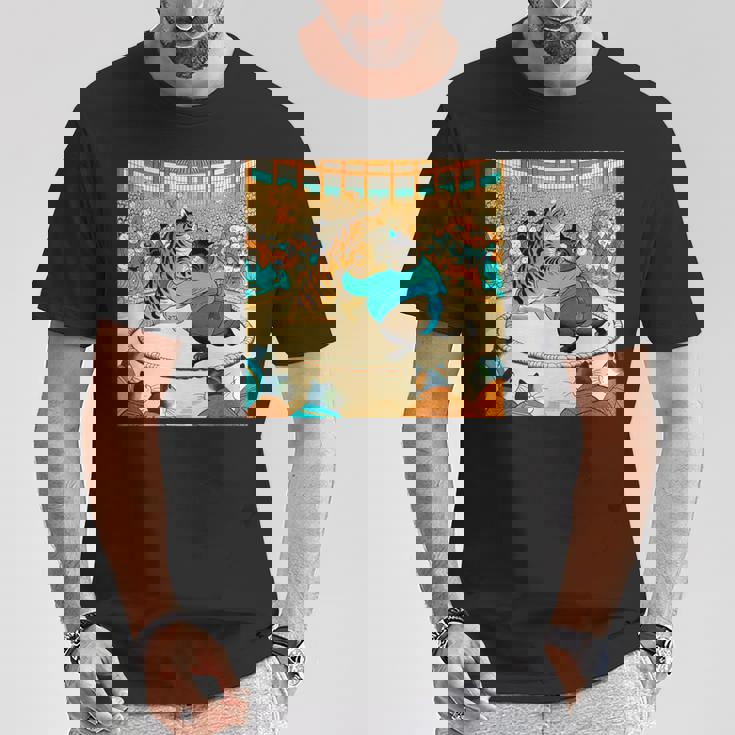 猫 ネコ 相撲 面白いtシャツ 文字入り メンズ おもしろ 面白い 服 おもしろグッズ ネタ 力士 浮世絵 Tシャツ 面白い贈り物