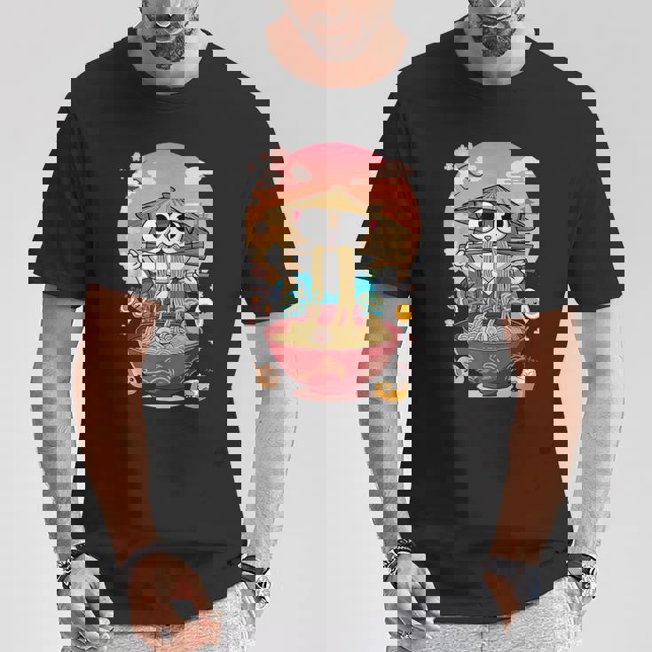 猫 ラーメン 日本語 面白い グラフィック カワイイ 猫 アニメ 恋人 Tシャツ 面白い贈り物