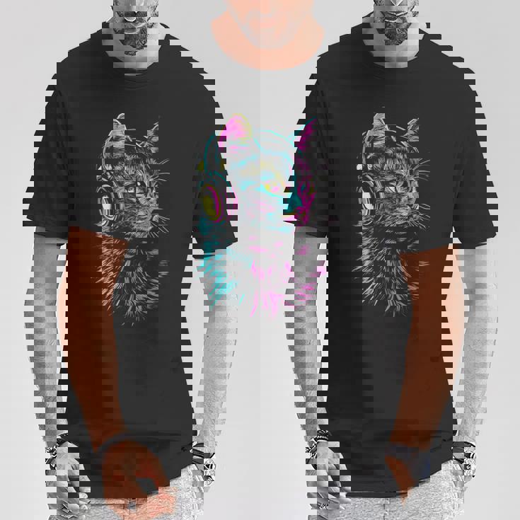 猫 動物 モチーフ 音楽 ヘッドホン イラスト 猫 Tシャツ 面白い贈り物