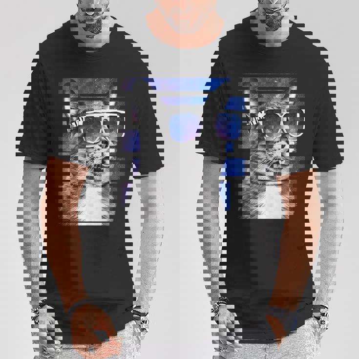 猫 宇宙 メガネ ギャラクシー サングラス おもしろい 猫 ミーム Tシャツ 面白い贈り物