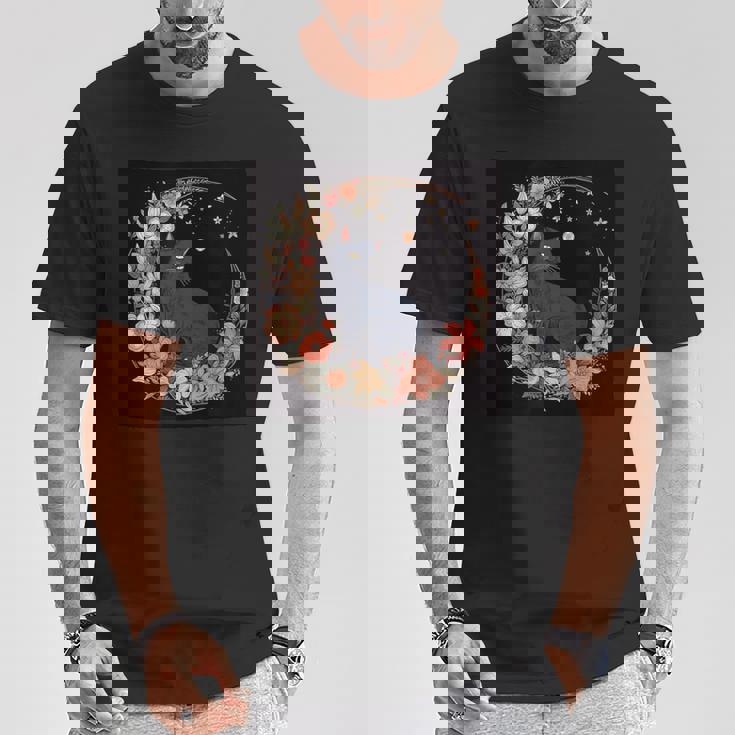 猫 月 花柄 グラフィック Tシャツ 面白い贈り物