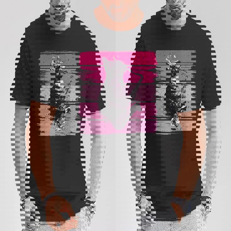 猫 演奏 サックス おもしろい 猫 ジャズ サックス レトロ サックス Tシャツ 面白い贈り物