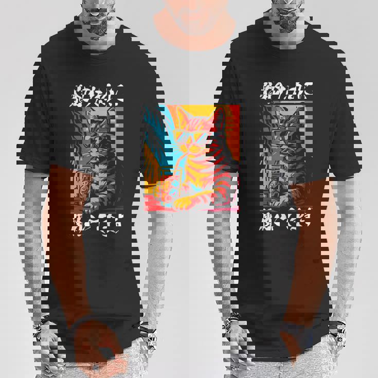 猫のために働いています レトロビーチスタイル猫 面白い Tシャツ 面白い贈り物