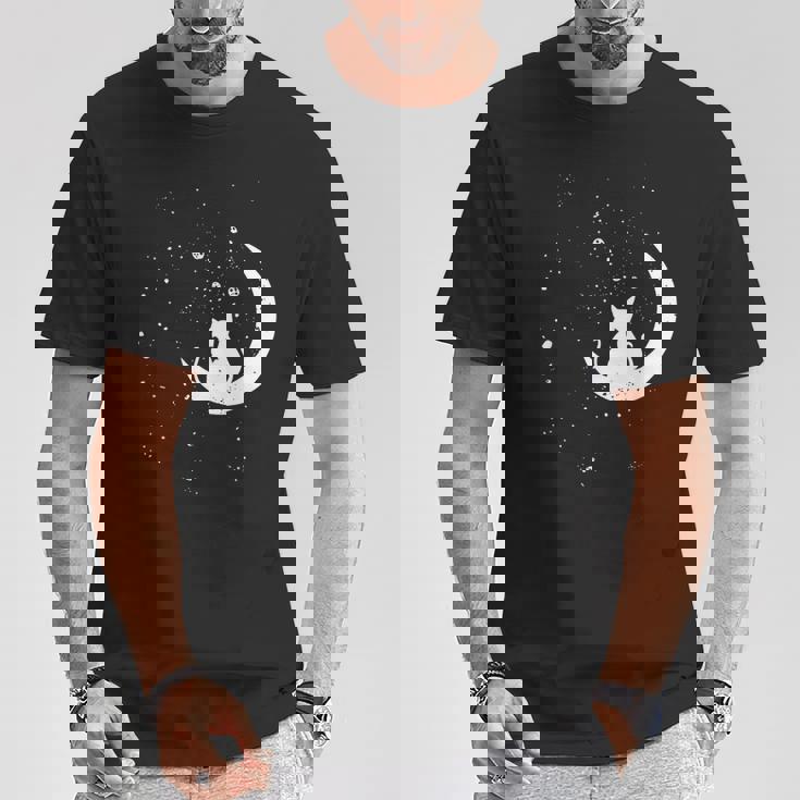 猫の家族 月の絵柄 メンズ レディース 子供 Tシャツ 面白い贈り物