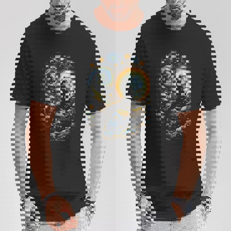 猫の星月夜 猫ヴァン・ゴッホ キャットアート キッズメンズ面白い猫 猫 Tシャツ 面白い贈り物