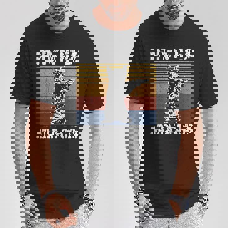猫ビンテージpewpewpewマダファカス猫クレイジーピュー Tシャツ 面白い贈り物
