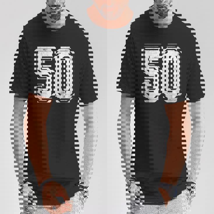 番号 50 ホワイト スポーツ ディストレスト番号 Tシャツ 面白い贈り物