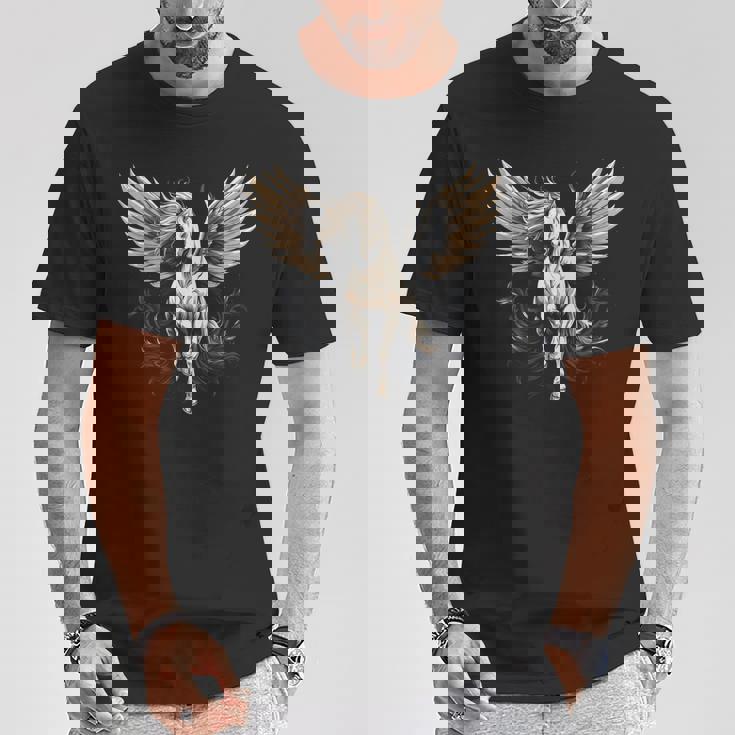 白いペガサス 大きな白い翼 面白いグラフィックtシャツ Tシャツ 面白い贈り物