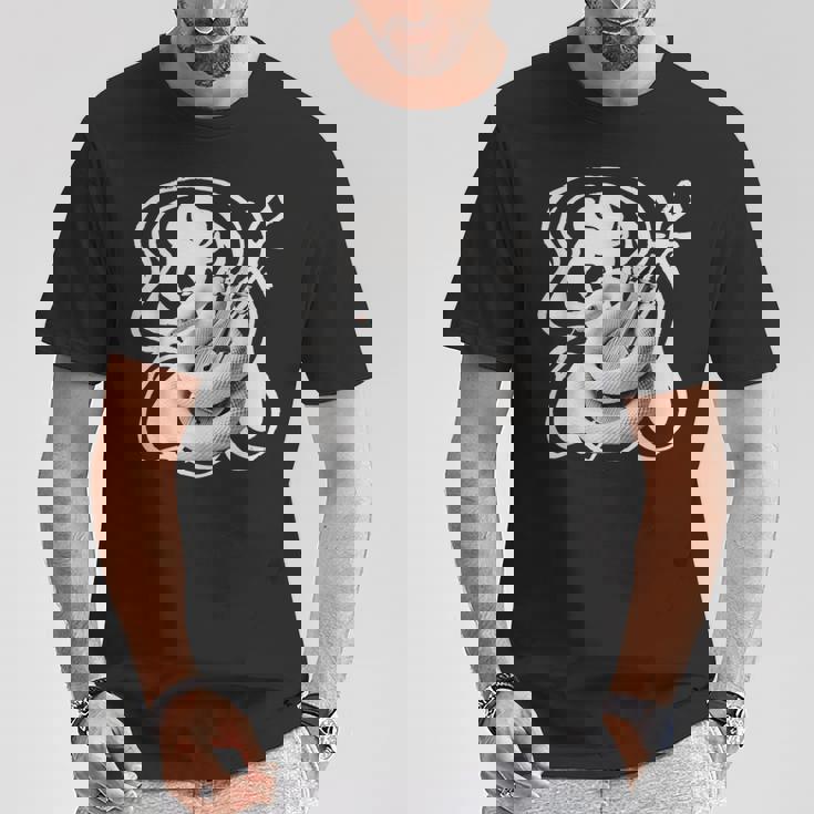 白蛇と弁財天 和風神秘デザイン 蛇と楽器モチーフ Tシャツ 面白い贈り物