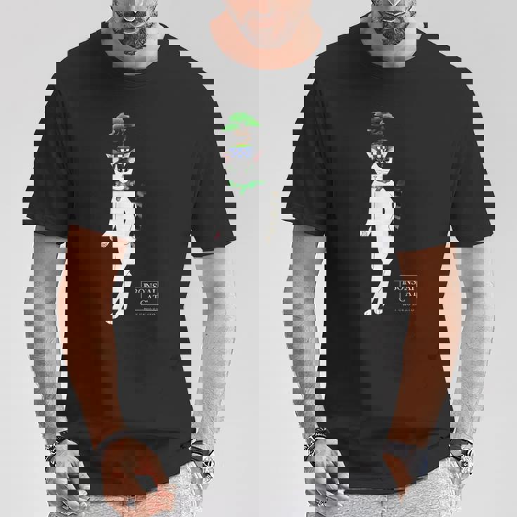 盆栽ねこ 頭に松の盆栽を乗せたハチワレ猫 Tシャツ 面白い贈り物