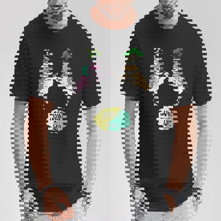 盆栽フクロウと宇宙盆栽フクロウ Tシャツ 面白い贈り物