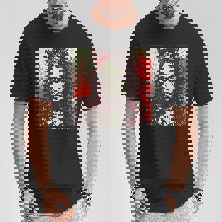 真面目な女王 野生の髪と尖った王冠 Tシャツ 面白い贈り物