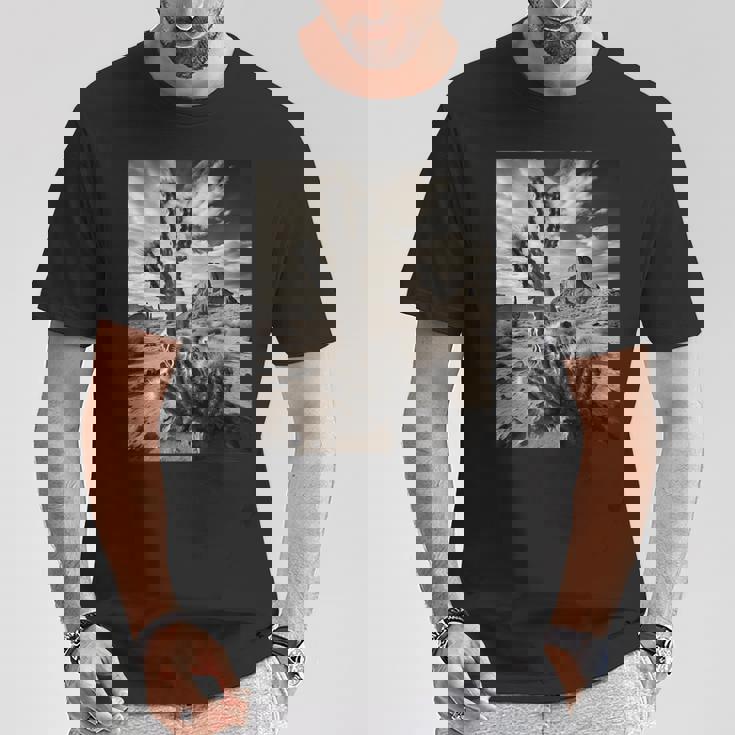 砂漠のサボテンのモノクロ写真 Tシャツ 面白い贈り物