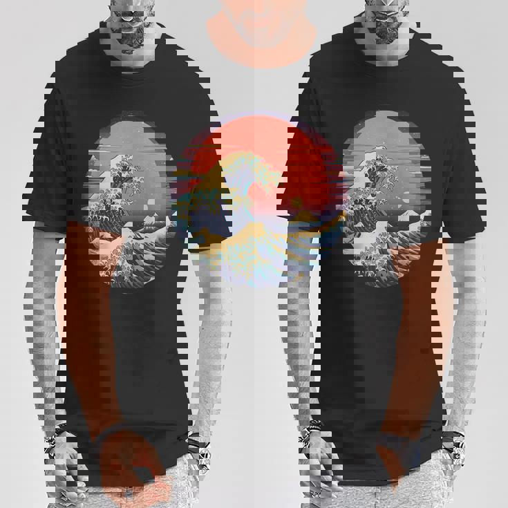 神奈川沖浪裏 葛飾北斎の 冨嶽三十六景 神奈川沖浪裏 富士山 レトロ ヴェイパーウェイヴ Tシャツ 面白い贈り物