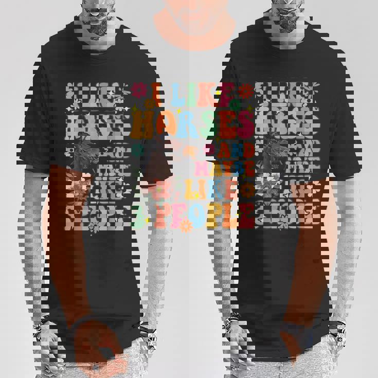 私は馬と3人が好きグルーヴィーな乗馬乗馬ライダー Tシャツ 面白い贈り物