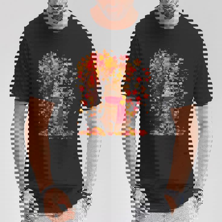 秋 猫 赤いスカーフ 紅葉 かわいい 猫 ママ 滝 Tシャツ 面白い贈り物