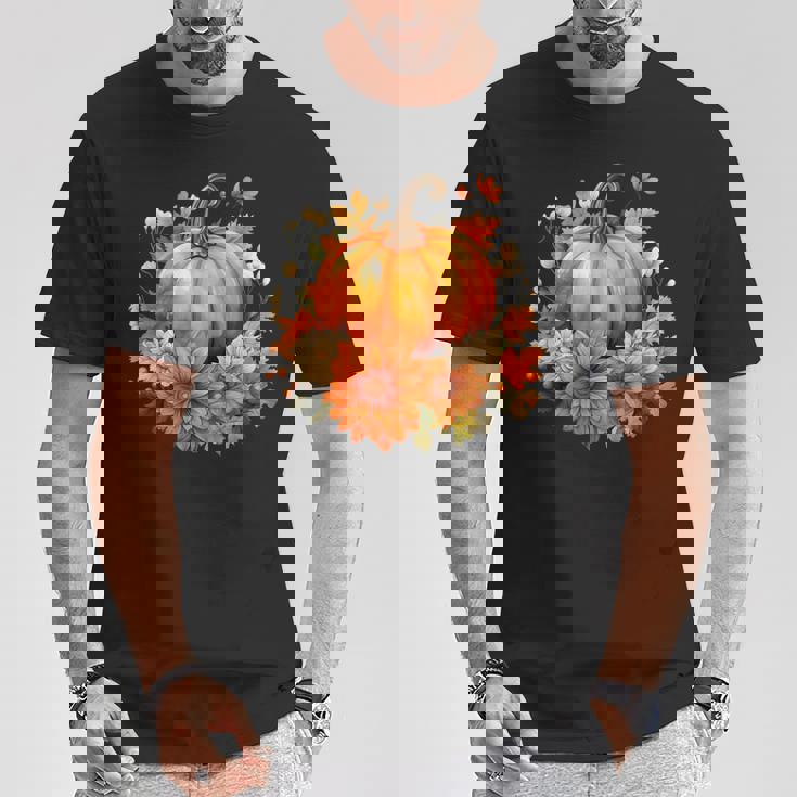 秋の花とカボチャ Tシャツ 面白い贈り物