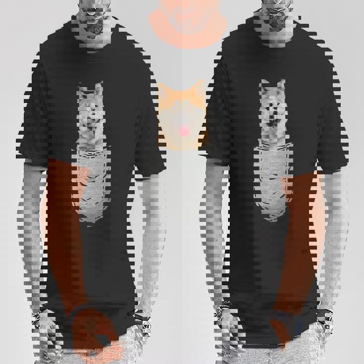 秋田犬健日本人胸ポケット犬オーナー Tシャツ 面白い贈り物