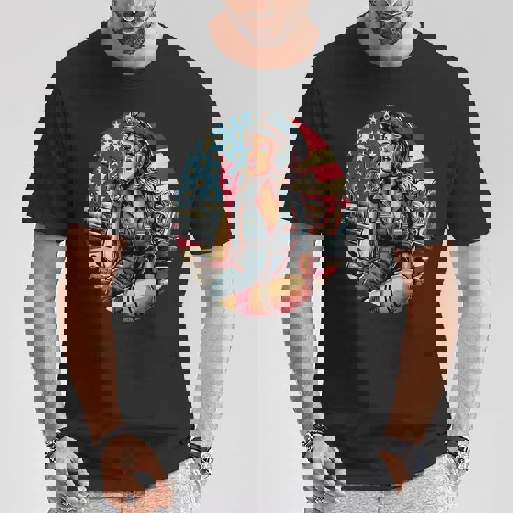 第二次世界大戦 爆撃機 葉巻 喫煙 ピンナップガール Tシャツ 面白い贈り物