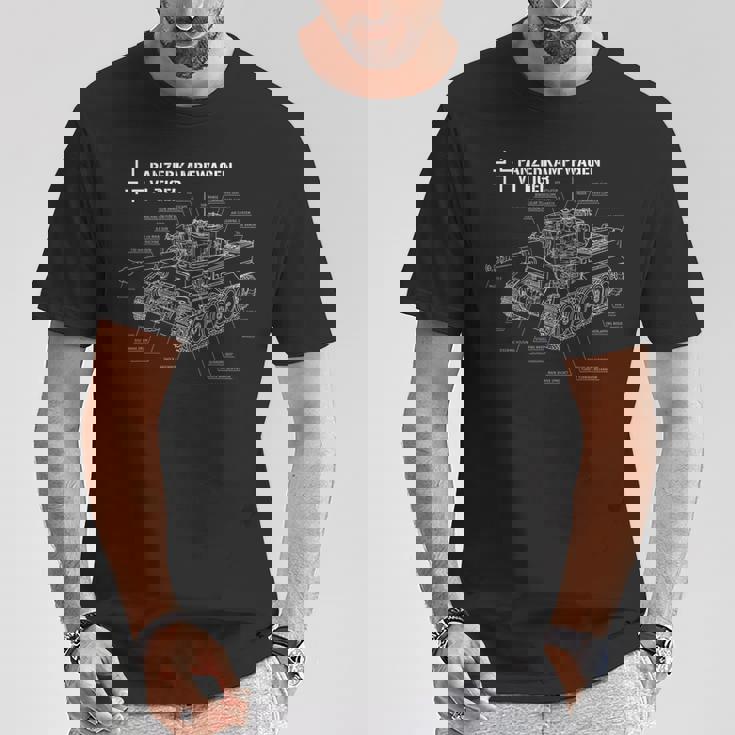 第二次世界大戦ドイツ戦車タイガーiの設計図 Tシャツ 面白い贈り物