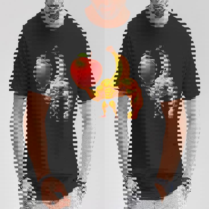 筋肉バナナリフティングジャイアントアップル Tシャツ 面白い贈り物